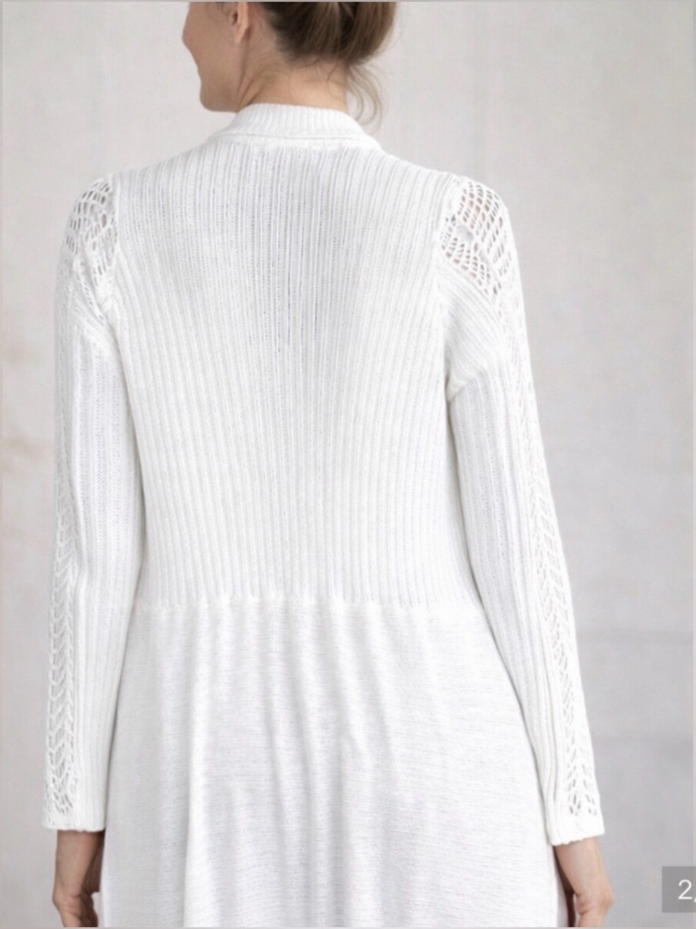Venus White Open Knit Cardigan Size L Waterfall Drape Boho Lightweight Duster - Picture 2 of 2
